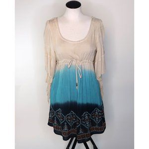 PATRONS OF PEACE teal ombre bell sleeve dress NWT